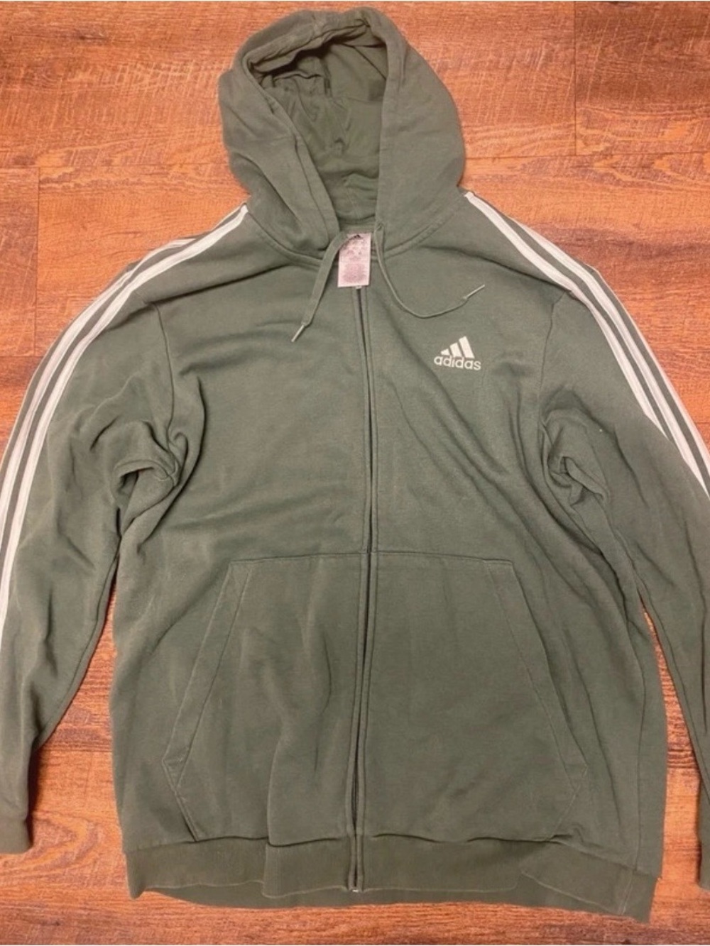 Adidas Men's Olive Green Full-Zip Hoodie Jacket 90s Y2K Size 2xl